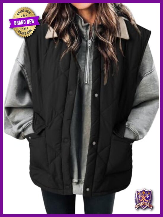 Jackets & Blazers - Women's Quilted Puffer Vest Button Down Sleeveless with Pockets